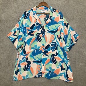 Old Navy Button Up Camp Shirt Men XXL Tropical Leaf Short Sleeve Hawaiian Resort